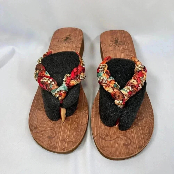 Corkys Risqué Size 11 Sandal Fabric Rhinestone Flip Flop Cushion Comfort - Picture 3 of 9